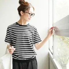 美品　ソラモナ　パフ天竺 ボーダー　Tシャツ L カットソー