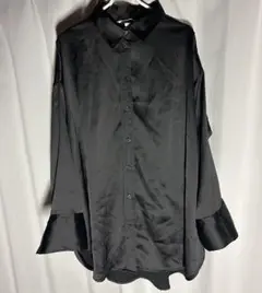 H&M サテン ブラック 長袖シャツ