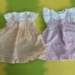 ワンピース 90サイズ イエロー・ピンク チェック柄