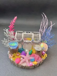 人魚姫 宝箱 小物入れ オブジェ 置物 フェイクグリーン