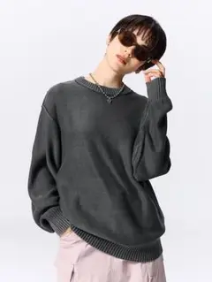 GU ウォッシュドクルーネックセーター M グレー
