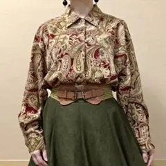 ペイズリー柄 チェック柄 シャツブラウス 昭和レトロ vintage 日本製