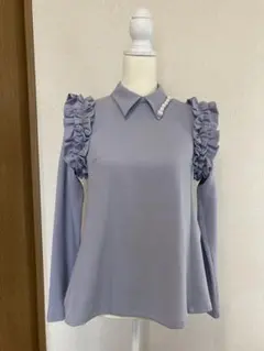 hue DAY TO EVENING 36 パール トップス ブルー ブラウス