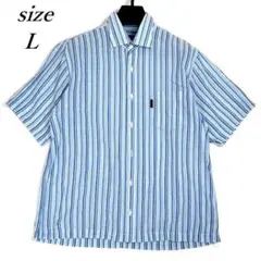 DAKS GOLF ダックス 半袖シャツ ストライプ柄 ブルー系 メンズ L