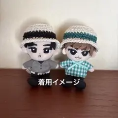 すのチルぬいサイズ　ライン入り白ニットハット２個セット(黒、緑)