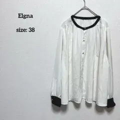 美品 Elgna エルガナ ノーカラーブラウス 38 バイカラー ゆったり 白黒