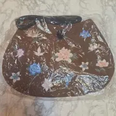 中華 刺繍入りブラウンハンドバッグ