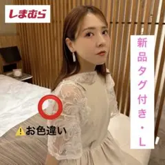 【新品】しまむら　追いゆみ　HK シアー　レース　花柄　トップス　ベージュ　L