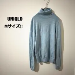 ユニクロ 人気デザイン☆ 薄手ニット ブルー M ウール１００％ ハイネック