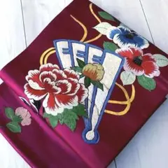 アンティーク名古屋帯 刺繍 しつけ付 大輪花柄 大正ロマン 正絹 No.30