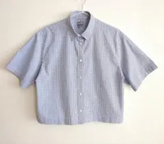 【無印良品】 涼感 ブロードレギュラーカラー半袖シャツ/ブルーチェック/M
