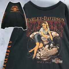 BiUV ハーレー Tシャツ 長袖 古着 ピンナップガール セクシー 袖プリント