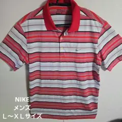 Nike 赤/白/黒 ストライプ ポロシャツ　メンズ　Ｌサイズ