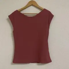 リブ編み ダークレッド ノースリーブ Tシャツ