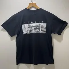 新品未使用　イタリア名所プリント Tシャツ ブラック