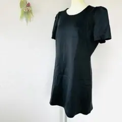 【ミリー】半袖フレアワンピース　Lサイズ　黒ブラック　ストレッチ　きれいめ