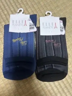 新品　ELLE PLANETE ストライプソックス 2足組　22-24cm