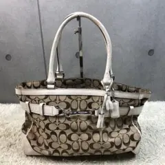 coach トートバッグ 肩掛け キャンバス レザー 白 ホワイト