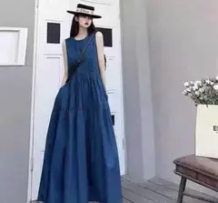 大人気❤️韓国風シンプルロングワンピース 夏ノースリーブ普段着女子会用