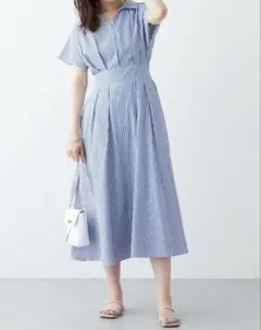 natural couture ストライプ 半袖シャツワンピース