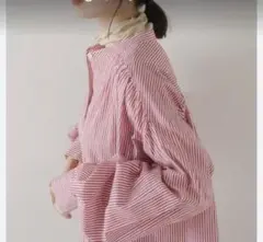 ローリーズファーム 赤と白のストライプ ロングシャツワンピース