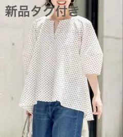【新品】ノーリーズ　サッカードット5分袖タックブラウス