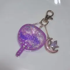 レジン シェイカーキーホルダー 紫うちわ オイル入り
