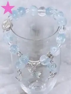 【24】水色 蝶チャーム ブレスレット