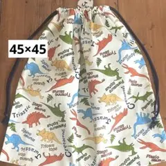45×45cm＜淡いグリーン×恐竜＞もっと大きめお着替え袋　巾着袋　男の子女の子
