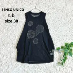 美品⁂センソユニコ⁂ノースリーブロングシアーチュニック　サークルドットモチーフ