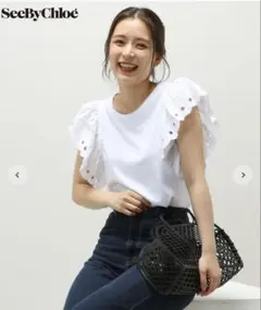 SeeByChloé ホワイト フリルスリーブ Tシャツ