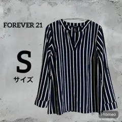 FOREVER 21 ネイビー/ホワイトストライプ 長袖シャツ Sサイズ