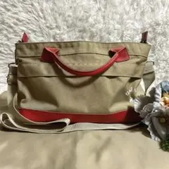 【美品】ヴァーチャルトリップ 2way ショルダーハンドバッグ ベージュ レッド
