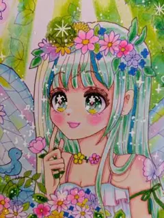 オリジナル手描きイラスト原画「森の妖精」