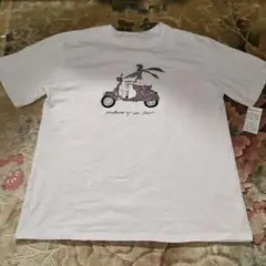 スパンコール　バイク　女の人　Tシャツ　ホワイトシャツ
