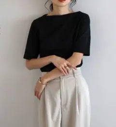 新品　ボンジュールサガン　シルケットコットンボートネックTシャツ　ブラック 　M