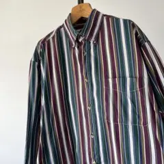 USA古着　DOCKERS　ビンテージ　ボタンダウンシャツ　ストライプ　長袖　M