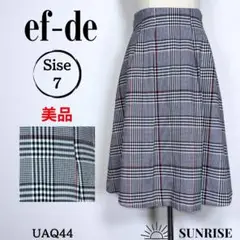 ★美品★ ef-de エフデ ひざ丈スカート 白黒赤 チェック柄 7号サイズ