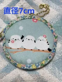 ♪ハンドメイド♪まんまるポーチ♪シマエナガ・ブルーグリーン♪ブルー小花♪