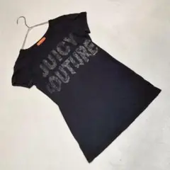 良品★JUICY COUTURE Tシャツ 丈長め ロゴ カジュアル 黒 XS