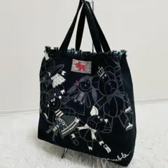 OLLEBOREBLA 豚さんと愉快な仲間たち トートバッグ ブラック ビーズ