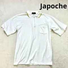 【Japoche】 L メンズ半袖ポロシャツ ジッパー付き　ホワイト 夏