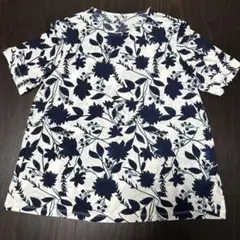 花柄半袖Tシャツ ネイビー/ホワイト