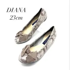 【極美品✨】DIANA パイソン柄　リボン　フラット　歩きやすい
