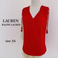 ローレンラルフローレン トップス ノースリーブ Vネック タッセル 赤 XS