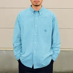 CHAPS　ダウンボタン　チェックシャツ　長袖　メンズ　ブルー　コットン　XL