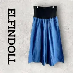 ELFINDOLL ガウチョパンツ マタニティウェア デニム風 (M) ブルー