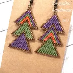 デリカビーズピアス▲ポップツリー幾何学ピアス▲ パープル #h23