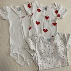 Petit Bateau ハート柄 ベビー肌着 3点セット