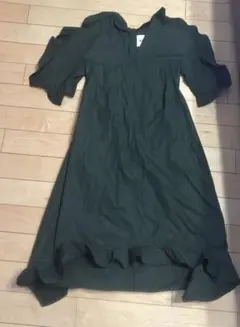 中古　美品　ジルサンダー　ダークグリーン 半袖 Aライン ワンピース　36